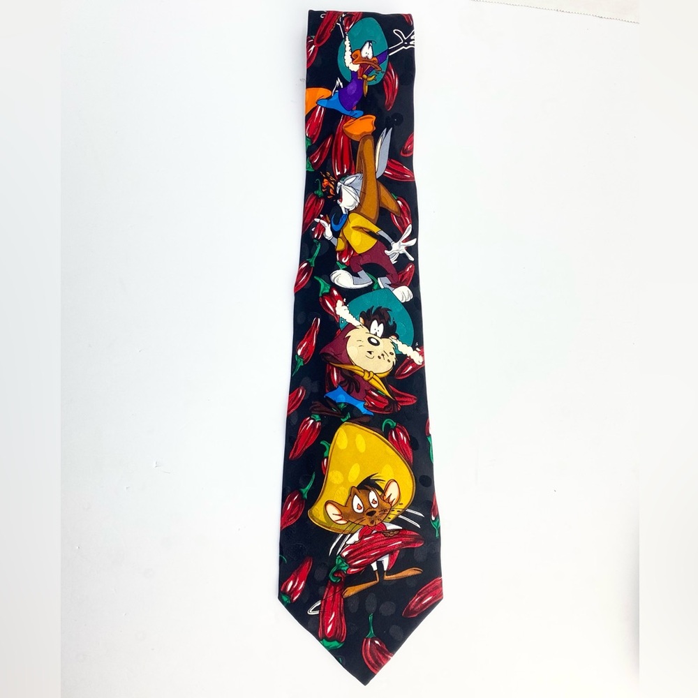 Looney Tunes Mania 100% Silk Hot Chili Pepper Cartoon Neck Tie Vintage 1994 EUC